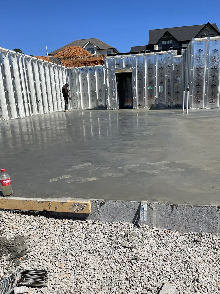 Garage slab poured inside the walls of a home under construction near Knoxville, Tennessee